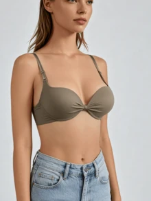 1PC Women's Comfortable Casual Underwire Soft Cup Bralette Lingerie Underwear Bra - Olive Green - View 2