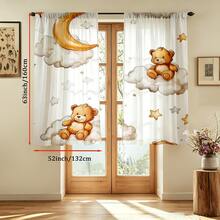 2pcs Dreamy Teddy Bear & Cloud Sheer Curtains - 100% Polyester Semi-Transparent Rod Pocket Curtains For Bedroom, Living Room, Kitchen And Study - Machine Washable Modern Home Decor, Interesting Design, Semi-Transparent Polyester Material - Multicolor - View 17