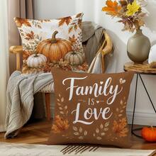 Herbst Vintage Braun Kürbis & Ahornblatt Gemütliches Zuhause Slogan Kissenbezug 4 Stücke Set, einseitig Muster Pfirsichhaut Samt Polyester Material, 45*45/50*50CM Kissenbezüge für modernes Stoffsofa Innenraum Dekoration, Party Dekoration, Geschenk - Verschiedenfarbig - Übersicht 9