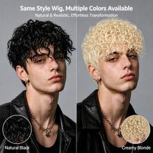 Short Black Curly Layered Synthetic Wig, Unisex Adult Style, Natural Look High Temperature Fiber, Adjustable Elastic Net Cap, Heat Resistant, 150% High Density, 100% Breathable Elastic Net Cap - Multicolor - View 2
