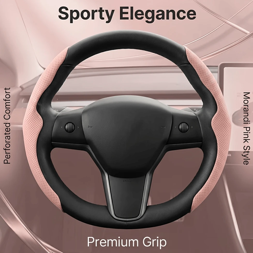 2pcs Sporty Anti-Slip Steering Wheel Cover - Faux Leather (PU Leather) + Breathable Holes + Segmented Embedded Design + No Inner Ring, For Tesla/Model/Car/MPV/SUV/RV/Pickup/Van