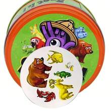 Dolphin Animal Matching Card Game - Visual Reaction Game Cards - Quick Pairing Card Game Suitable For Family And Friends - Family Gathering Tin Box - Multiplayer Fun, Dinosaur Theme Party Decor, Dinosaur Theme Box, Card Game, Couple Game - Includes Instructions - Orange-green - View 1
