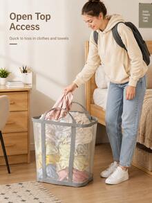 Foldable Breathable Mesh Laundry Basket With Handle, Collapsible Rectangular Storage Bin, Dirty Clothes Organizer, Suitable For Bathroom, Closet, Dorm Essentials, Travel, Back To School - Multicolor - View 5