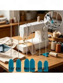 Juego de 1/3 piezas de enhebradores de máquina de coser, material de acero inoxidable, herramienta de enhebrado rápido de alta precisión, tamaños grande, mediano y pequeño disponibles, apto para múltiples modelos de máquinas de coser, fácil de usar, duradero, incluye guía de enhebrado - multicolor - Ver 2