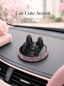 1pc Rhinestone Car Phone Holder, Cute Women's Horizontal/Vertical Screen Center Console Navigation Support Stand - A - View 4