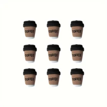 [9pcs Coffee Cup Push Pins] 9pcs Cute Coffee Cup Shaped Push Pins | White With Black Decoration, Plastic Material, Suitable For Office, Home, Photo Wall And Classroom Decoration, Perfect For Organizing Notes And Adding Comfort To Any Space, Coffee Bar Accessory - Sets - View 9