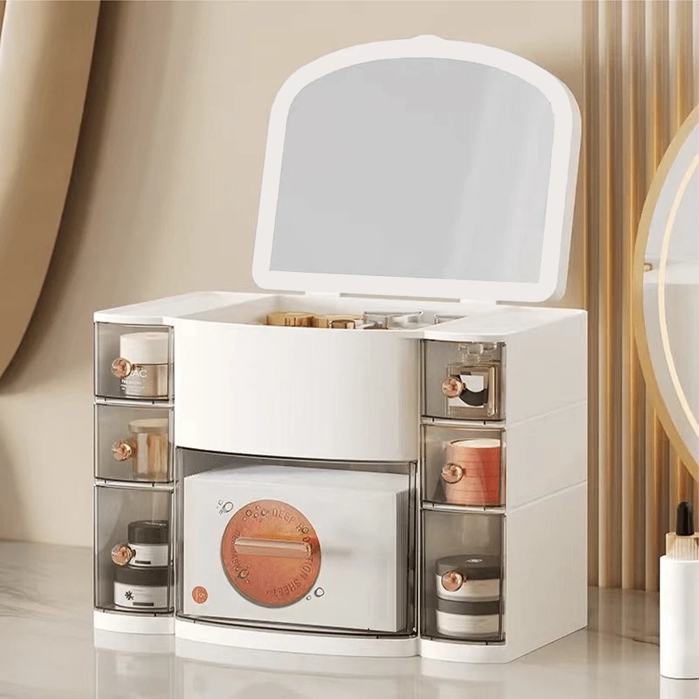 LARGE MAKEUP COSMETIC ORGANISER DRESSING TABLE MAKE UP HOLDER TIDY STORAGE BOX - White - View 1
