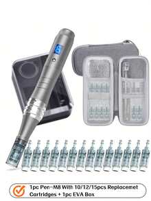 Dr.pen Stylo à micro-aiguilles M8, équipé d'une tête de stylo électrique et de 15 nanoparticules microcristallines, avec boîte de rangement EVA/PC - Multicolore - Voir 2