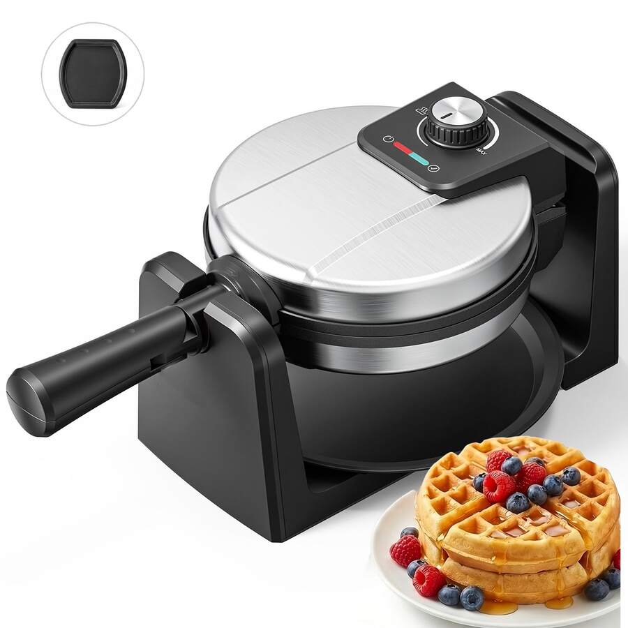 Classic Rotating Belgian Waffle Maker With Nonstick Plates, Removable Drip Tray, Adjustable Browning Control And Cool Touch Handles, Stainless Steel - View 1