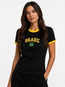 BabyLook Women's Embroidered Brazil Shirt Without State - 黑色 - 查看 1