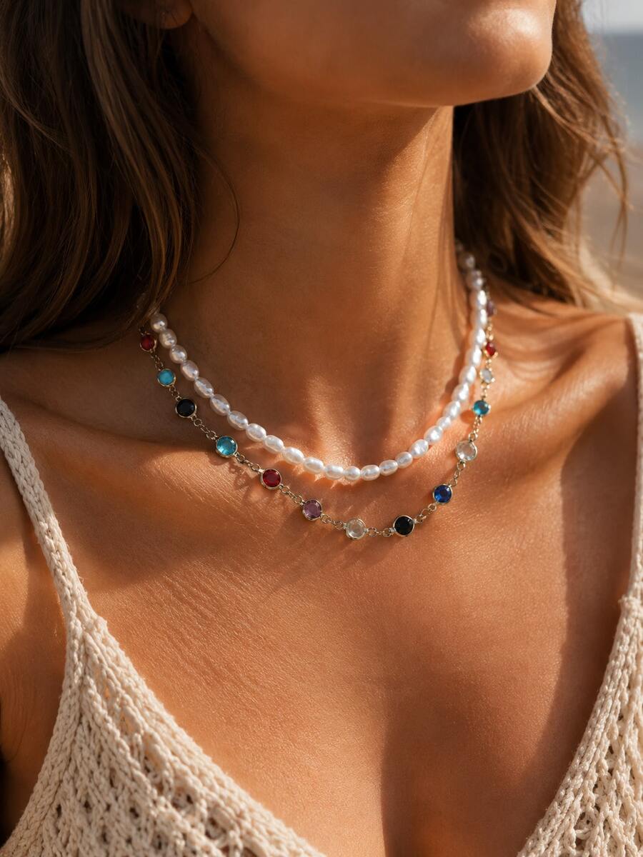 Women's Pearl Necklace, Detachable Wear, Random Bead Color - Multicolor - View 1