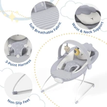 Foldable Baby Bouncer Rocker,Lightweight Infant Seat For 0-6 Months Up To 20 Lbs,Indoor Outdoor Travel,Thanksgiving Halloween Christmas Holiday Gift - Grey - View 3