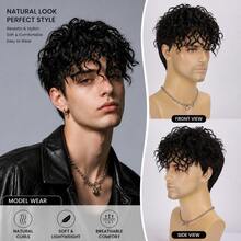 Short Black Curly Layered Synthetic Wig, Unisex Adult Style, Natural Look High Temperature Fiber, Adjustable Elastic Net Cap, Heat Resistant, 150% High Density, 100% Breathable Elastic Net Cap - Multicolor - View 4