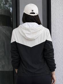 Women's Windbreaker Jacket Waterproof Lined Casual Fabric Zipper Evening Airport Clothes Travel Autumn Winter - 黑與白 - 查看 3