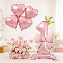 6pcs 40 Inch Giant Standing Crown Number Pink Bow Combination, Theme Birthday Background Wall Decoration, First Birthday Anniversary Holiday Celebration Decor, Outdoor Party Atmosphere Props, Event Planning Supplies, School Supplies - View 3