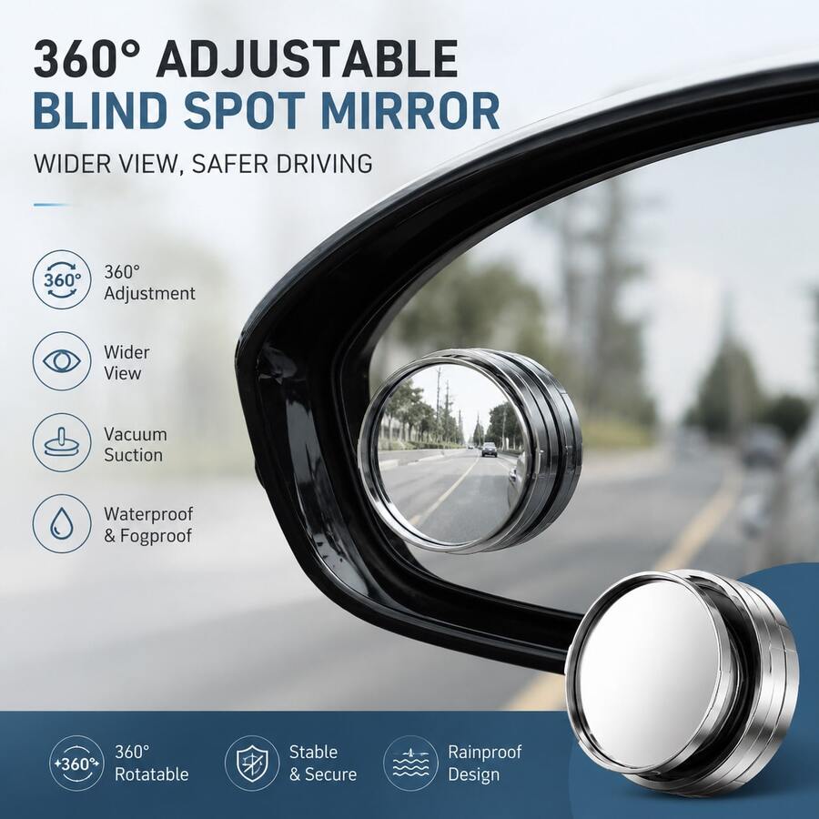 2PCS Car Accessories Vacuum Suction Blind Spot Mirrors, 360° Rotatable Wide Angle HD Convex Glass, Rainproof Shell Eliminate Blind Spots Parking Driving Accessories For Car SUV Truck