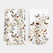 2pcs Minimalist Watercolor Plant & Butterfly Pattern Kitchen Towels, Soft Polyester Dish Cloths, Suitable For Kitchen Decor, Kitchen Cleaning, Holiday Party Decoration, Kitchen & Bathroom Supplies, Home Essentials, Home Decor, Housewarming Gift - Multicolor - View 11