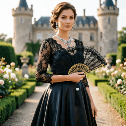1pc Elegant Lace Folding Hand Fan Set, Black & White Vintage Floral Lace Fan With Tassels, Portable Handheld Fan, Suitable For Summer Weddings, Parties, Cosplay, Photography, Gothic & Bridal Style Decor, Women's Daily Cooling And Activity Decorative Fan