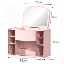 LARGE MAKEUP COSMETIC ORGANISER DRESSING TABLE MAKE UP HOLDER TIDY STORAGE BOX - Pink - View 2
