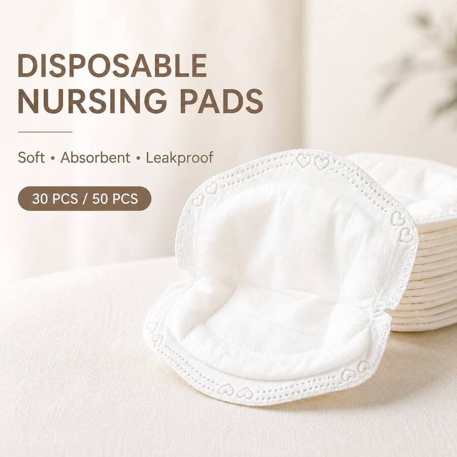 50/30PCS Thirty Pads To Prevent Spills, Single-Use Absorbent Pads, Nursing Spill Protection Pads, And Ultra-Thin Breathable Pads For Breastfeeding, - White - View 1