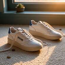 AU - Classic Grey And White Lace-Up Shoes Adorned With A Colorful Patchwork Design. Comfortable Skate Shoes, Designed For Couples, With A Contrasting Design In Bold Colors. - 藍尾 - 查看 2