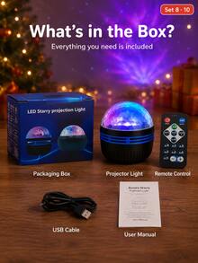 1pc Star & Moon Projection Light, Colorful Starry Sky Moon Projection | Suitable For Bedroom, Living Room, Bedside, Room Decor | USB Powered - Northern Lights - View 12