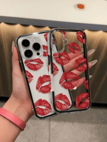 1pc Black Full Screen Flame Red Lips Minimalist 2-In-1 Personalized TPU Anti-Drop Full Coverage Phone Case Compatible With Apple 17 16 15 14 13 12 11 Pro Max Air And Series - Multicolor - View 3