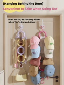 Highly Attractive Multi-Functional Storage Rack, Behind-Door Storage Rack For Hats, Portable Storage With 360° Rotation, Easy Access, Quick Out, Wall-Mounted Display Rack, Coat Rack With Bag Hooks, Multi-Functional Hanging Rack, Can Store Ties, Scarves, Coats, Baby Bibs, Etc., Organized Storage For Clearer And More Beautiful Display - View 1