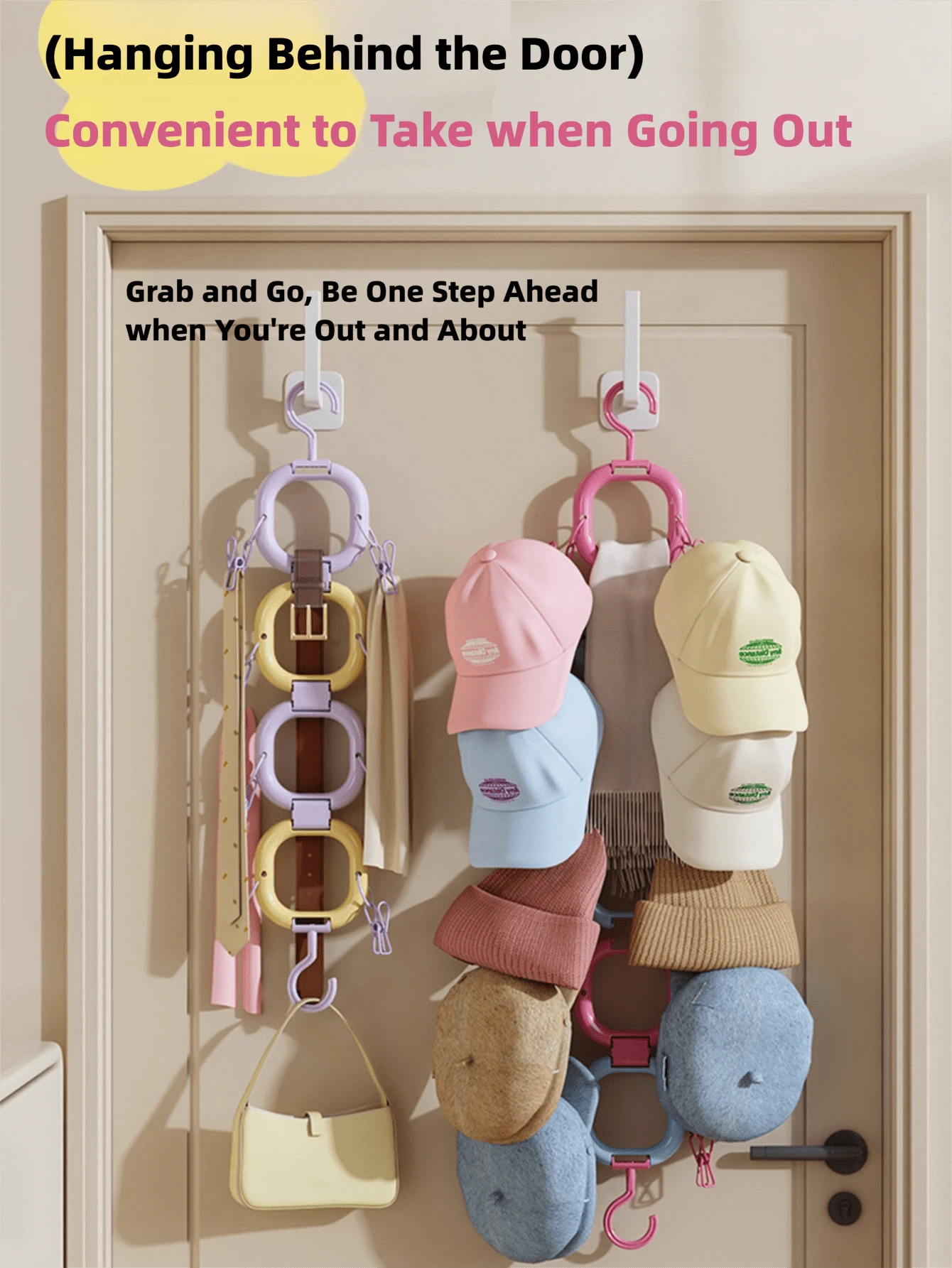 Highly Attractive Multi-Functional Storage Rack, Behind-Door Storage Rack For Hats, Portable Storage With 360° Rotation, Easy Access, Quick Out, Wall-Mounted Display Rack, Coat Rack With Bag Hooks, Multi-Functional Hanging Rack, Can Store Ties, Scarves, Coats, Baby Bibs, Etc., Organized Storage For Clearer And More Beautiful Display - View 1