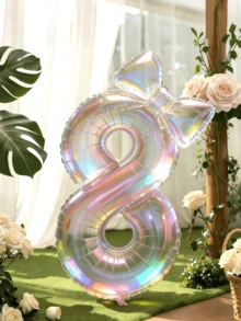 2pcs/Set 100cm Large Colorful Transparent Number Balloons With 24-Inch Colorful Bow Balloons, Vibrant Birthday Decoration Balloons, Suitable For Birthday Party, Outdoor Events, Anniversary, Holiday, Banquet Celebration, Background Wall Decoration - Transparent Version - View 12