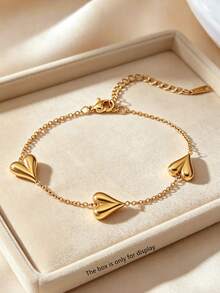 VceTd 1 pezzo Braccialetto pendente da donna in acciaio inossidabile stile romantico alla moda con 3 disegni di pendenti a forma di cuore lucidi, adatto per uso quotidiano, uscite durante le vacanze, feste, appuntamenti, tè pomeridiano o come regalo per le vacanze per le donne o i propri cari - Oro giallo - Visualizzare 4