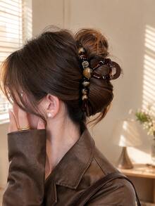 topshiny 13cm 大號棕色貓眼效果髮夾，Melard 風格玳瑁髮夾，優雅法式復古女款髮飾 - 原子咖啡色 - 查看 5