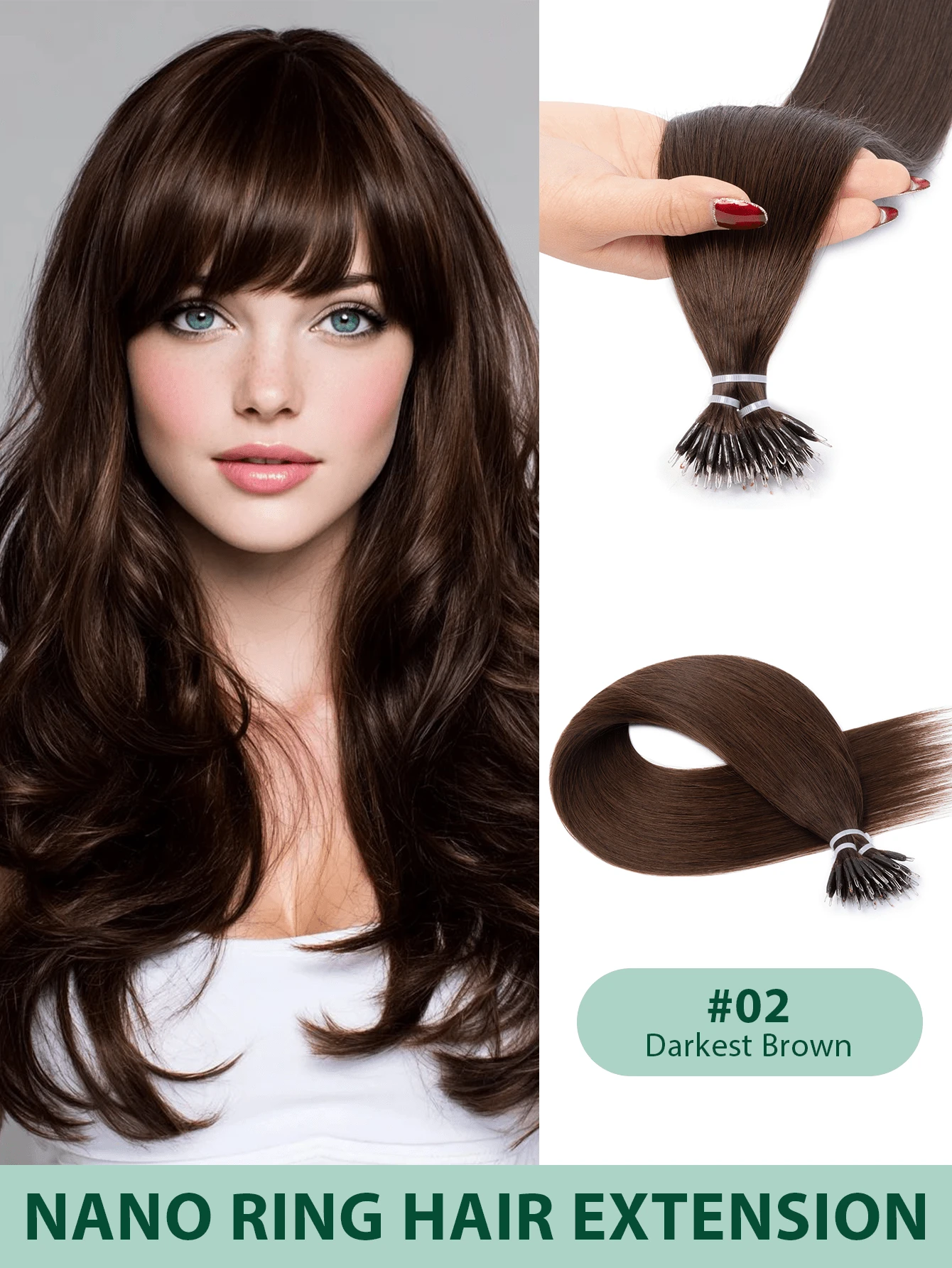 12-24 Inch Human Hair Nano Ring Hair Extensions, Natural Invisible Look, Cold Fusion Nano Ring Hair Bundles, Nano Bead Ring Hair Extensions For Women