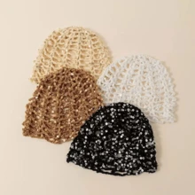 1pc Women's Vintage Lace Headwrap, Y2K Cute Casual Style, Fashionable Contrast Color, Sequin Shiny, Hollow Breathable Decorative Handmade Knitted Hat, Daily Wear Headwrap Bucket Hat - Sequins - View 2