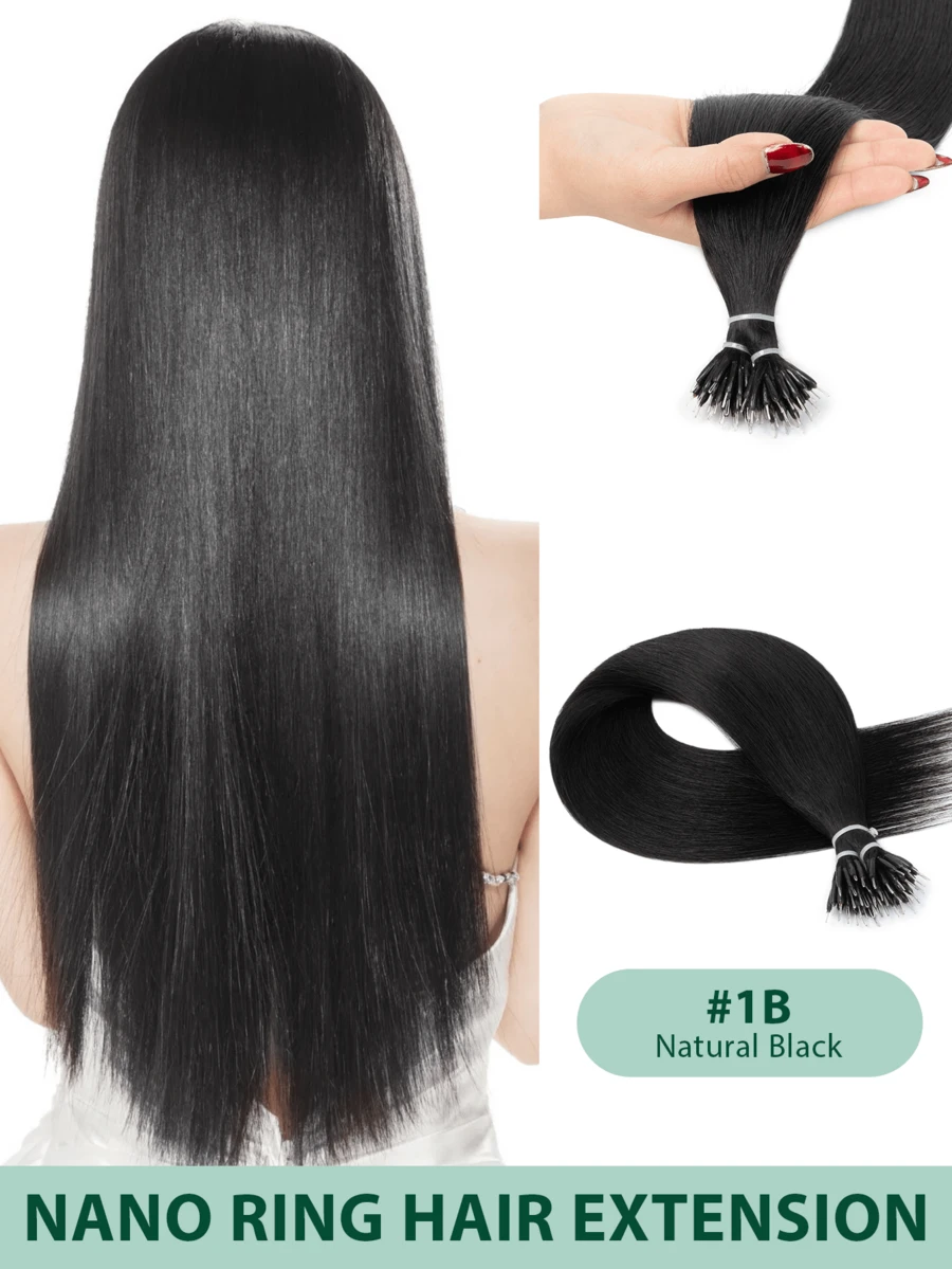 12-24 Inch Human Hair Nano Ring Hair Extensions, Natural Invisible Appearance Cold Fusion Nano Bead Ring Hair Extensions For Women