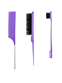 6pcs Pink Hair Styling Tool Set - Rat Tail Comb, Teasing Brush, 2pcs French Braid Tools, For Braiding & DIY Hairstyles, Salon, Beauty Travel Essentials, Back To School, Vacation Necessities, Women Hair Accessories Travel Essentials,Hairstyle - Purple - View 13