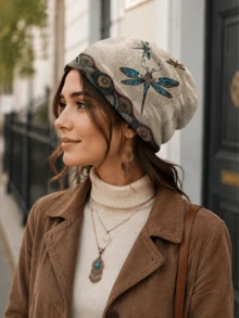 1pc Women's Dragonfly Print Beanie Hat, Casual Slouchy Cap, Versatile Daily Wear - Beanie - View 1