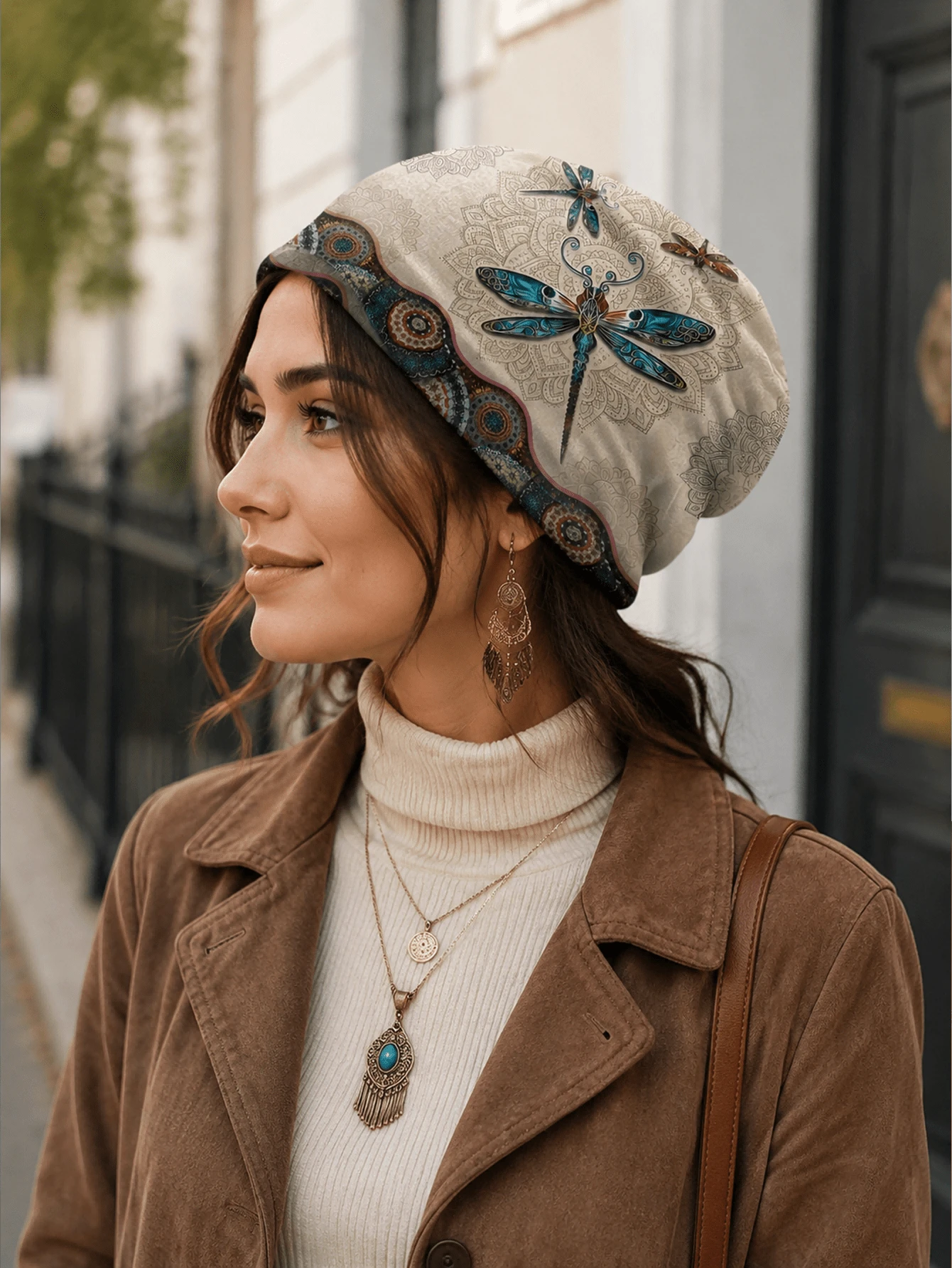 1pc Women's Dragonfly Print Beanie Hat, Casual Slouchy Cap, Versatile Daily Wear - Beanie - View 1