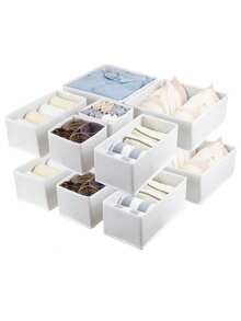 12/6/1pc Set, Minimalist Foldable Fabric Storage Box, Wardrobe Drawer Divider Organizer, Suitable For Underwear, Bras, Bedroom And Home Items Storage, Can Store Various Women's Clothing (Such As White T-Shirts, Black Pants, Winter Apparel, Dresses, Elegant Outfits, White Shirts, Long Sleeve Shirts, White Jumpsuits, Spring Skirts And Summer Tops) - White - View 3