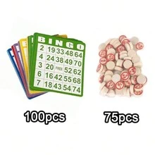 175件套賓果遊戲組，包含100張賓果卡與75顆抽號球，適合節日派對遊戲、感恩節賓果、賓果印章、塔羅牌、賓果遊戲、賓果卡等 - 彩色 - 查看 1