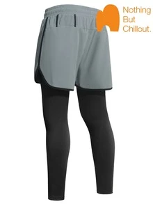 NBCT Men's 2-In-1 Sports Shorts, Summer Tight Inner Lining Anti-ExposureBermuda Shorts, Fitness Running Training Drawstring Outdoor Functional Shorts - Light Grey - View 3