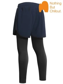 NBCT Men's 2-In-1 Sports Shorts, Summer Tight Inner Lining Anti-ExposureBermuda Shorts, Fitness Running Training Drawstring Outdoor Functional Shorts - Navy Blue - View 3