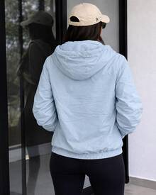 Women's Waterproof Windbreaker Jacket Lined Casual Fabric Zipper Night Airport Travel Clothes Autumn Winter - 淺藍色 - 查看 3