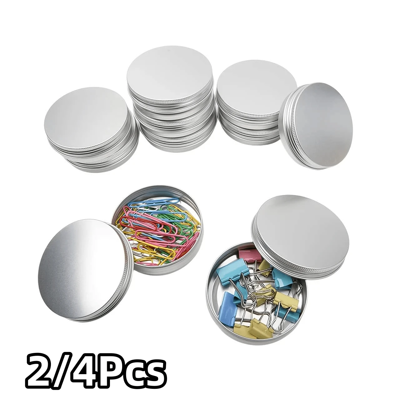 2/4 piezas Latas redondas de metal con tapas de rosca, recipientes rellenables con tapas, latas de almacenamiento de portavelas de metal vacías, adecuadas para manualidades, cosméticos, bálsamo labial, velas y proyectos DIY