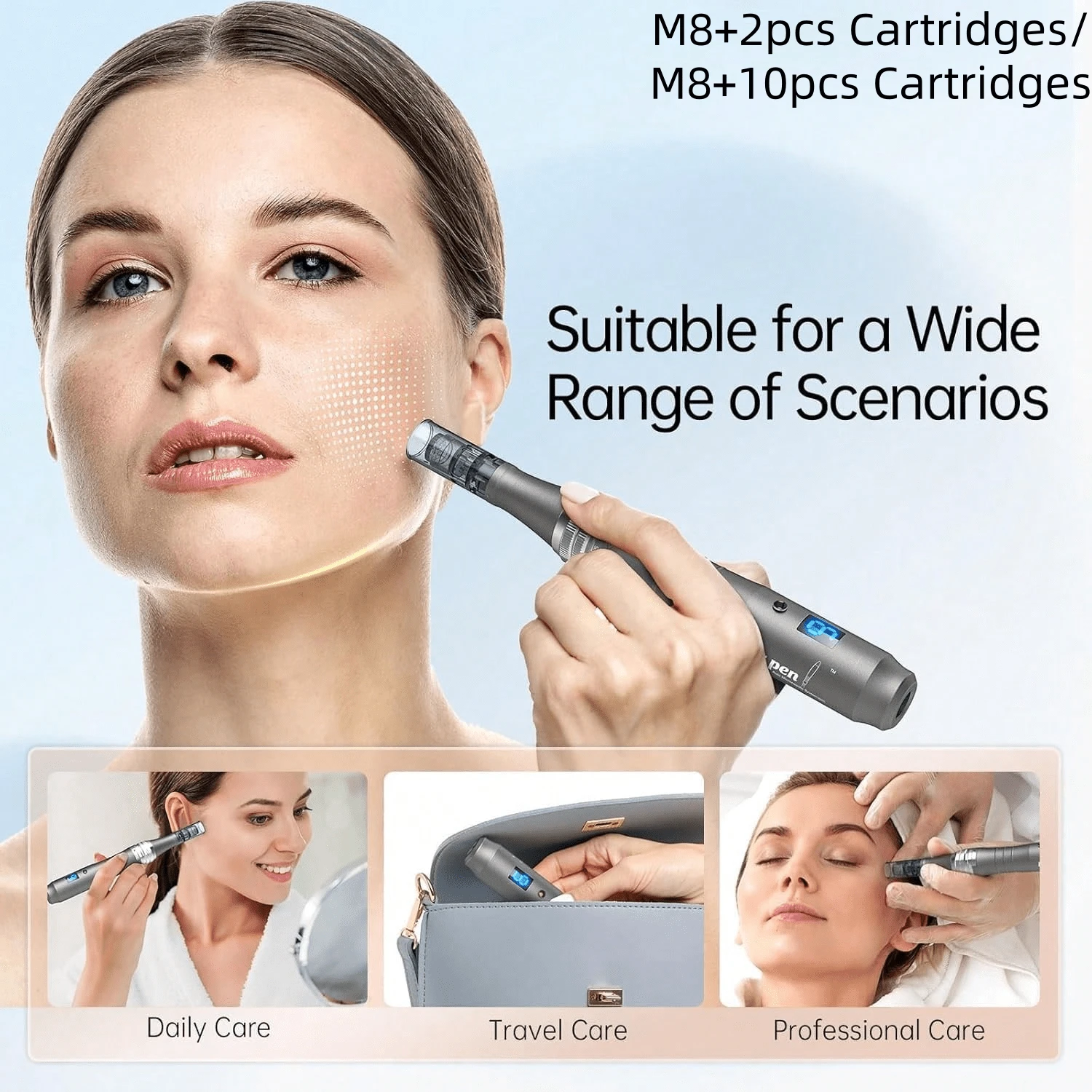 Dr.pen Dr. Pen M8 Wireless Microneedling Device - Suitable For Men And Women Beginners - Comes With Multiple Replacement Needles, M8+2/10 Replacement Needles - Applicable For Face And Body - With Digital Display/Needles/Storage Box - Neutral Style, Non-Medical Use - Light Grey - View 1