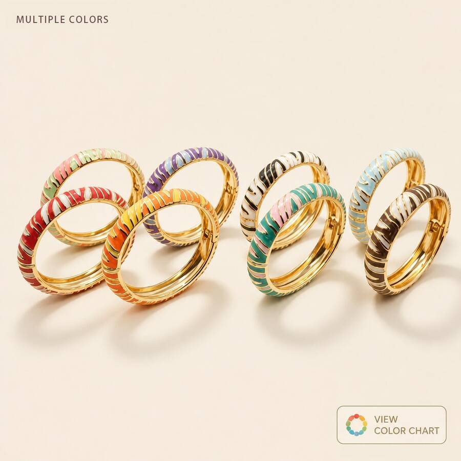 1/2/3/8pcs Women's Colorful Zebra Stripe Enamel Open Bangle Bracelet ...