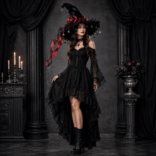 Halloween Witch Hat Gothic Wizard Hat Headwear With Detachable Bow - Red - View 6