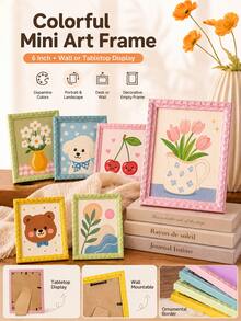1pc 6-Inch Dopamine Colorful Mini Photo Frame, Hollow Bead Decorated Oil Painting Card Paper Art Frame, Wall-Mounted And Desktop Photo Frame, Suitable For Home Office Decor, Gallery Wall, Desktop Decoration, Graduation Gift, Father's Day Gift, Dorm Decor, Summer Decor - Multicolor - View 9