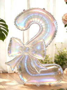 2pcs/Set 100cm Large Colorful Transparent Number Balloons With 24-Inch Colorful Bow Balloons, Vibrant Birthday Decoration Balloons, Suitable For Birthday Party, Outdoor Events, Anniversary, Holiday, Banquet Celebration, Background Wall Decoration - Transparent Version - View 7