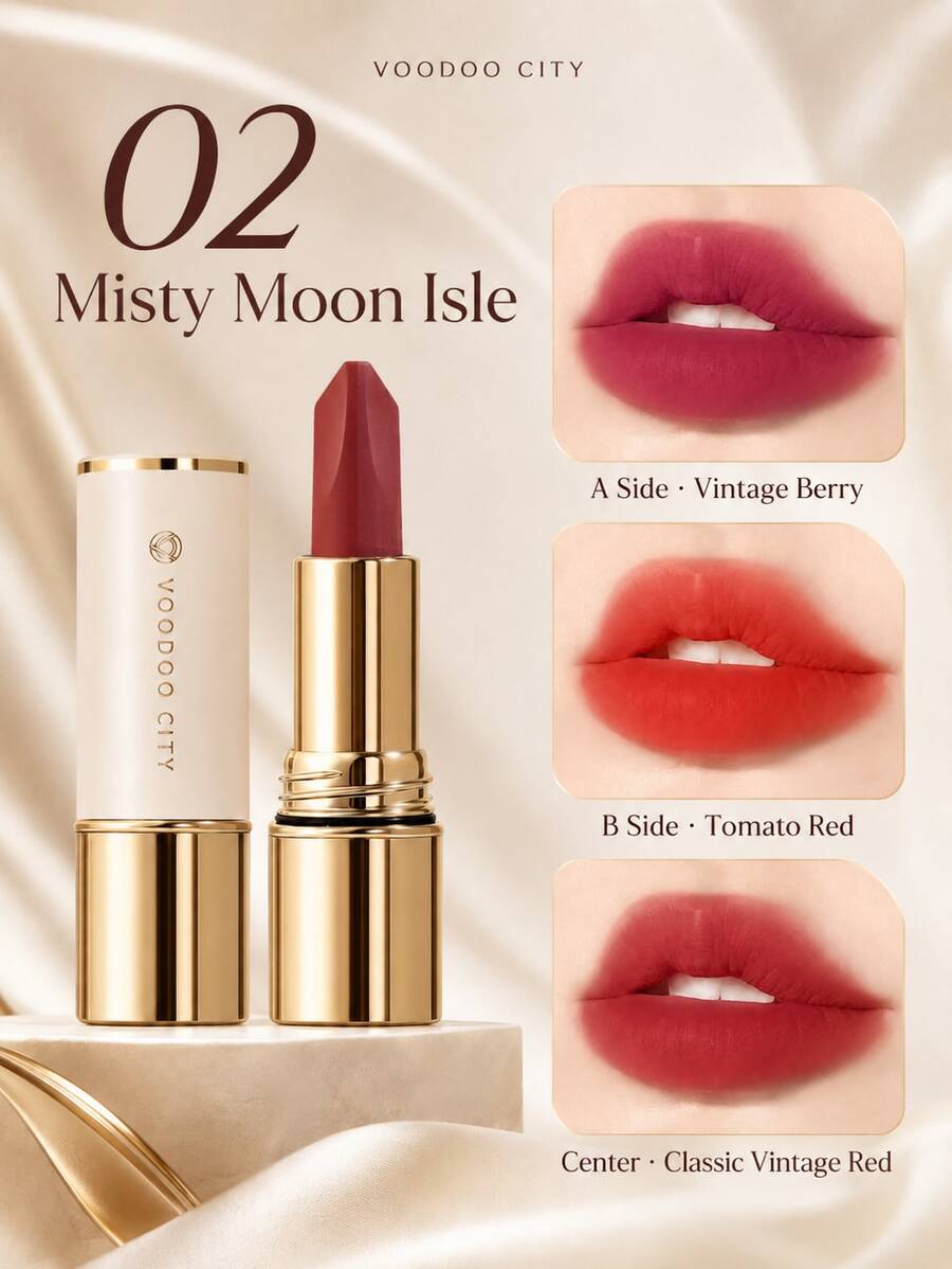voodoo city Tri-Color Lipstick Matte Lipstick Long Lasting Velvet Lip Color, Smooth Non-Sticky Lip Makeup, High Pigment Nude Red Lipstick For Daily Wear, Office, Date, Party & Travel-02 - 02# - View 1